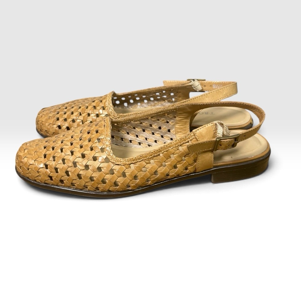 Vintage Trotters 9.5 M Tan Woven Leather Slingback Flats Huarache Brazil